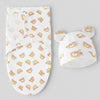 Baby Swaddle Blanket & Hat Set — 100% Cotton, Cartoon Print, 0-6M