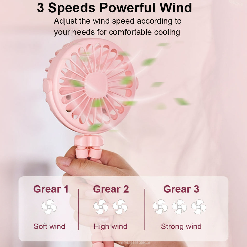 Portable Baby Stroller Fan  360° Flexible Clip-On, USB Rechargeable