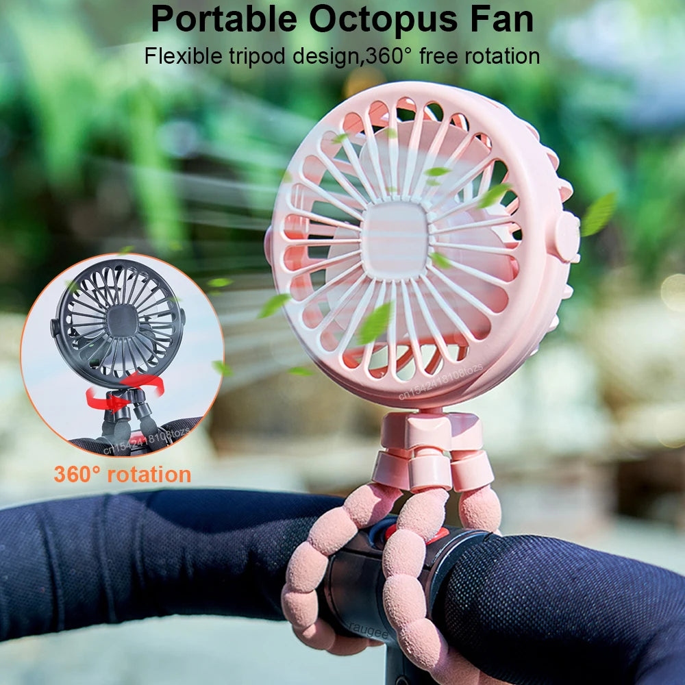 Portable Baby Stroller Fan  360° Flexible Clip-On, USB Rechargeable