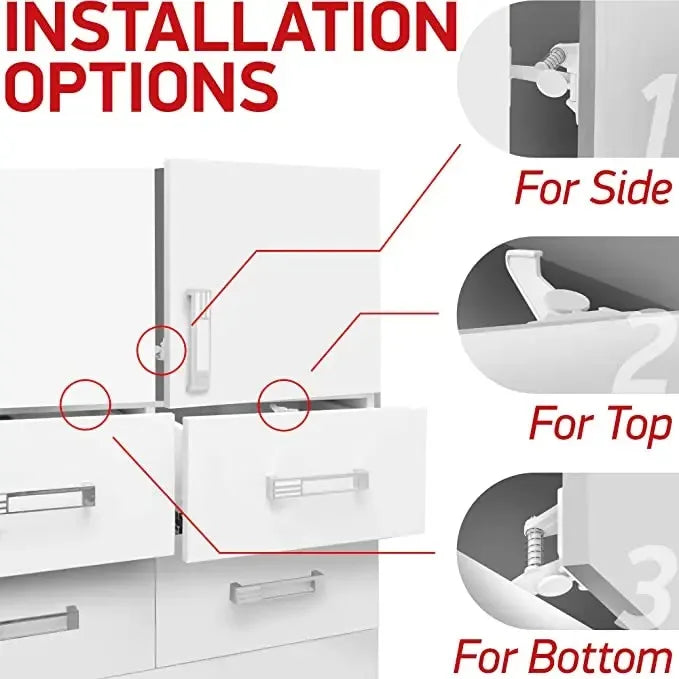 Verrous de sécurité invisibles pour armoires de bébé - Lot de 10 loquets de sécurité enfant sans perçage