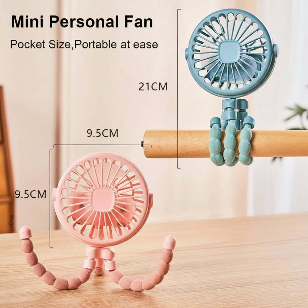 Portable Baby Stroller Fan  360° Flexible Clip-On, USB Rechargeable