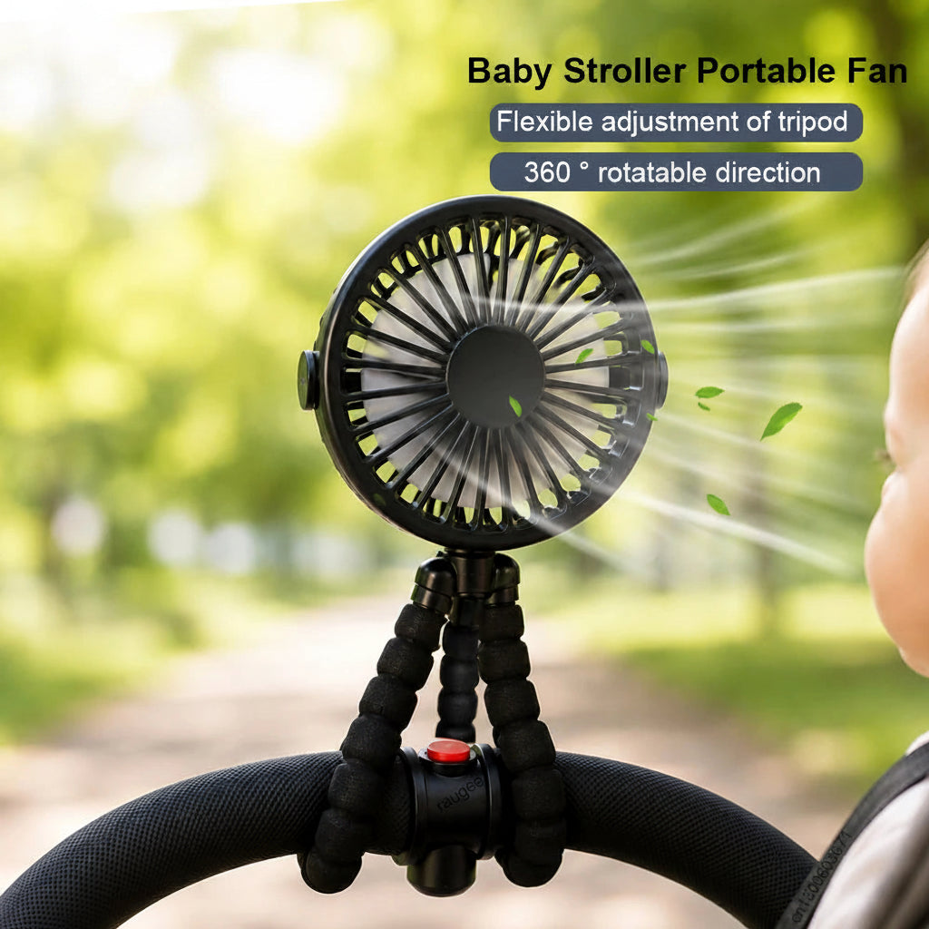 Portable Baby Stroller Fan  360° Flexible Clip-On, USB Rechargeable