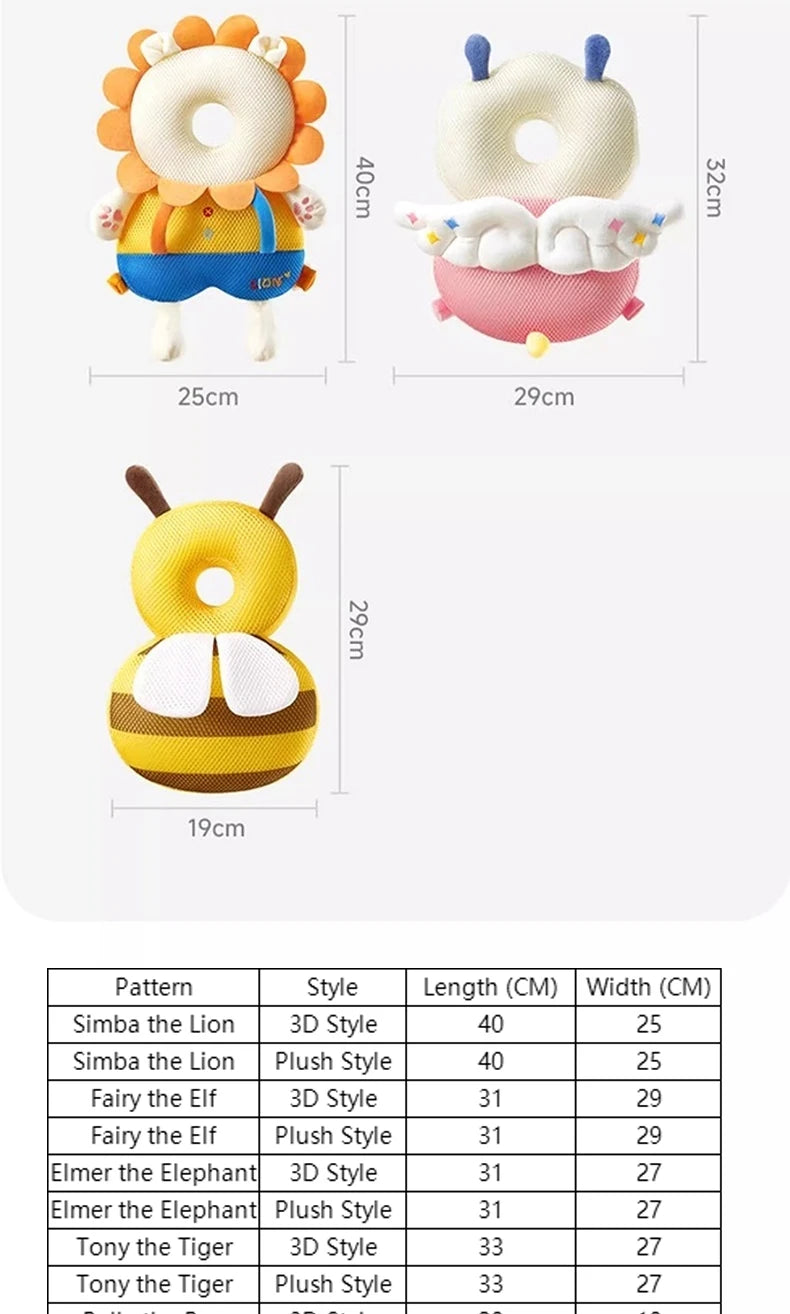 Baby Head Protector Backpack — Cartoon Anti-Fall Cushion for 0-3 Years