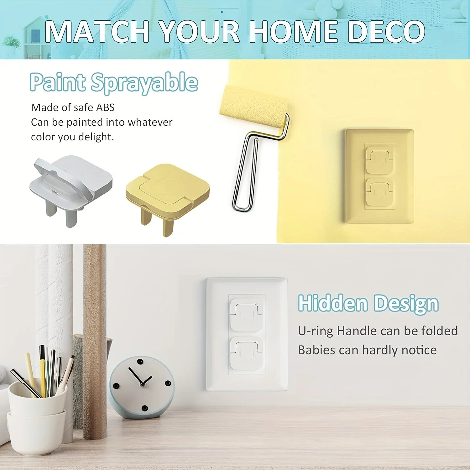 Lot de 50 cache-prises de sécurité pour la protection des enfants - Protections de prises électriques avec poignée cachée (carrées)