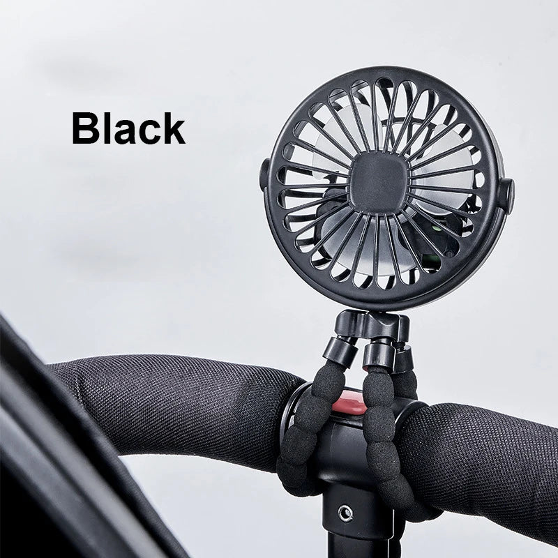 Portable Baby Stroller Fan  360° Flexible Clip-On, USB Rechargeable