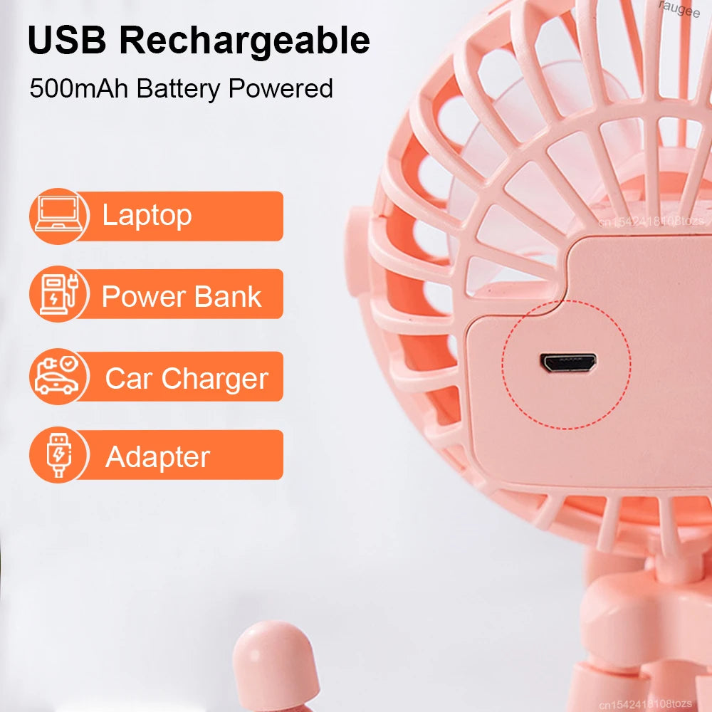 Portable Baby Stroller Fan  360° Flexible Clip-On, USB Rechargeable