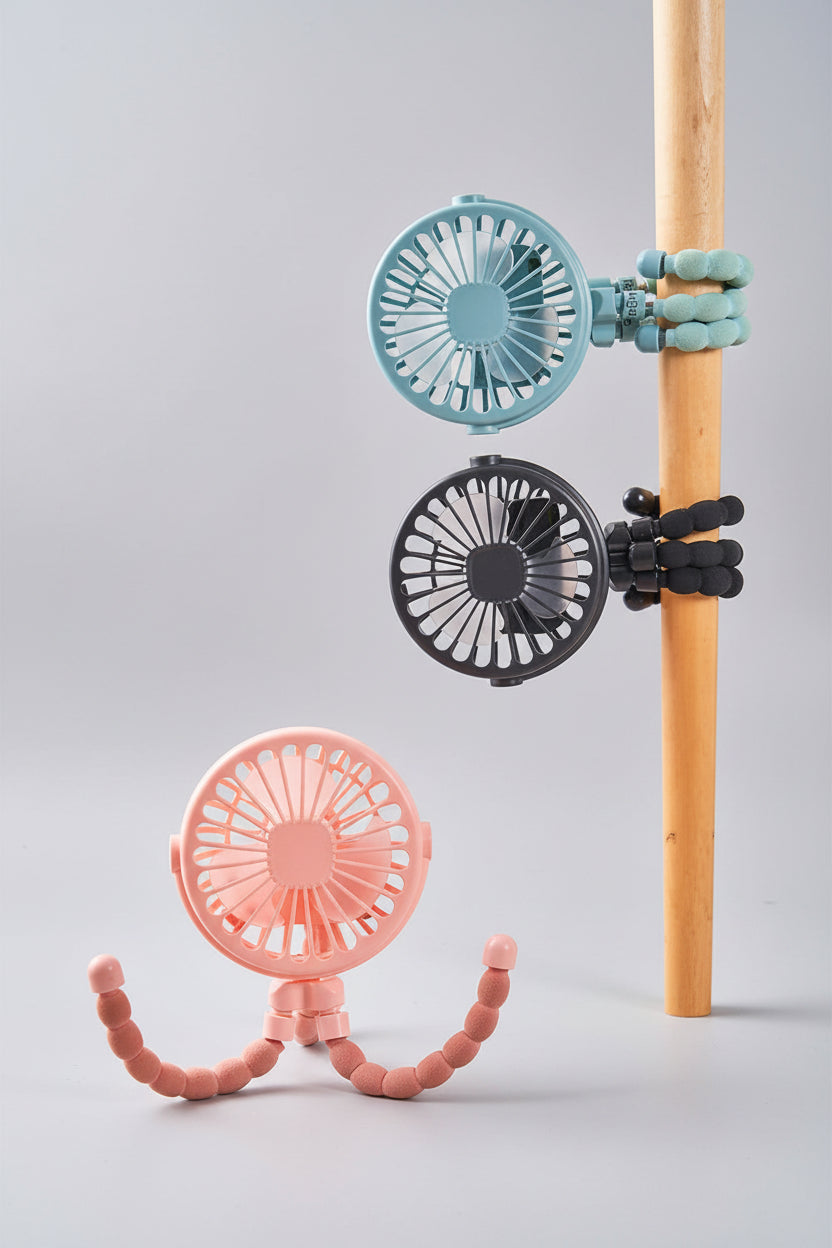 Portable Baby Stroller Fan  360° Flexible Clip-On, USB Rechargeable