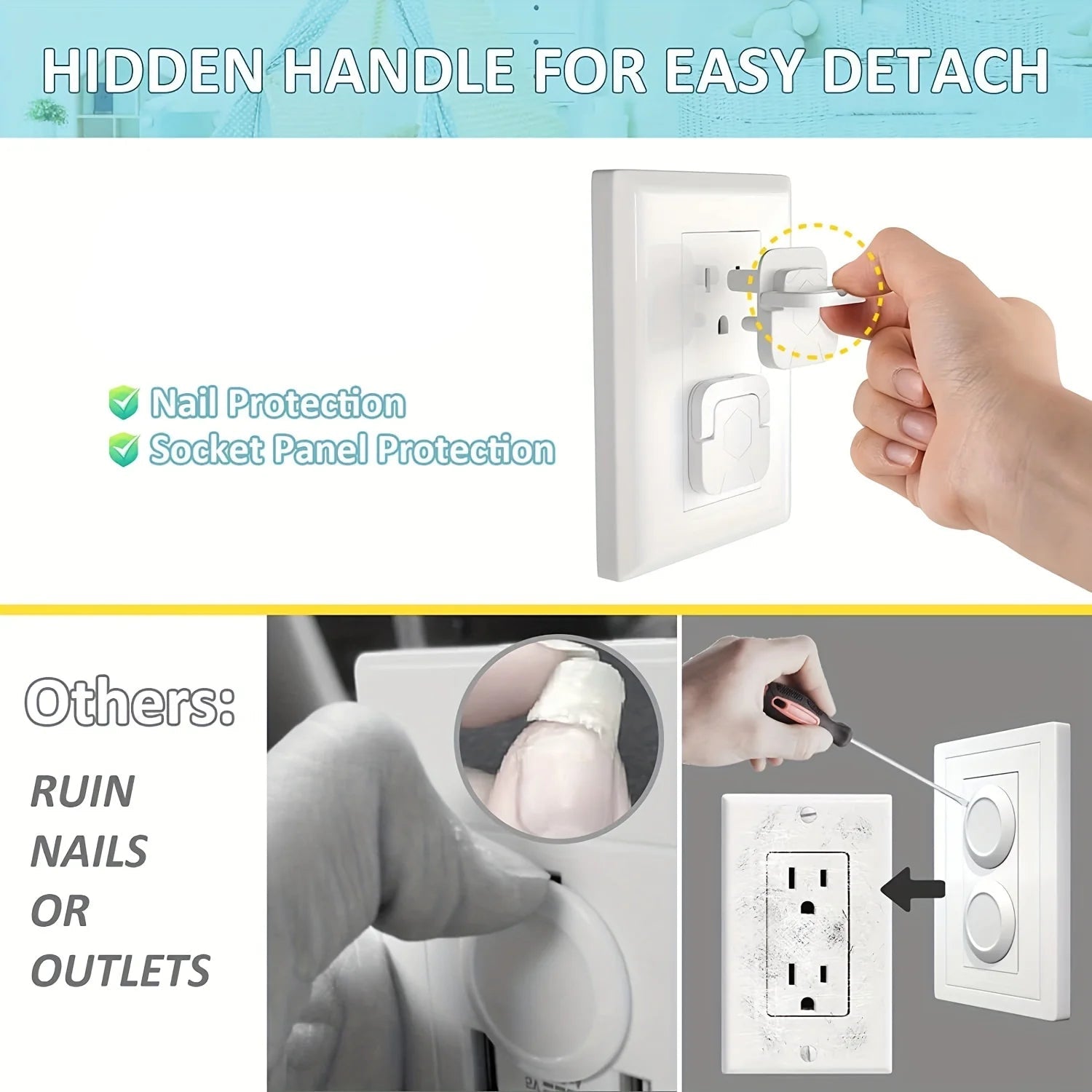 Lot de 50 cache-prises de sécurité pour la protection des enfants - Protections de prises électriques avec poignée cachée (carrées)
